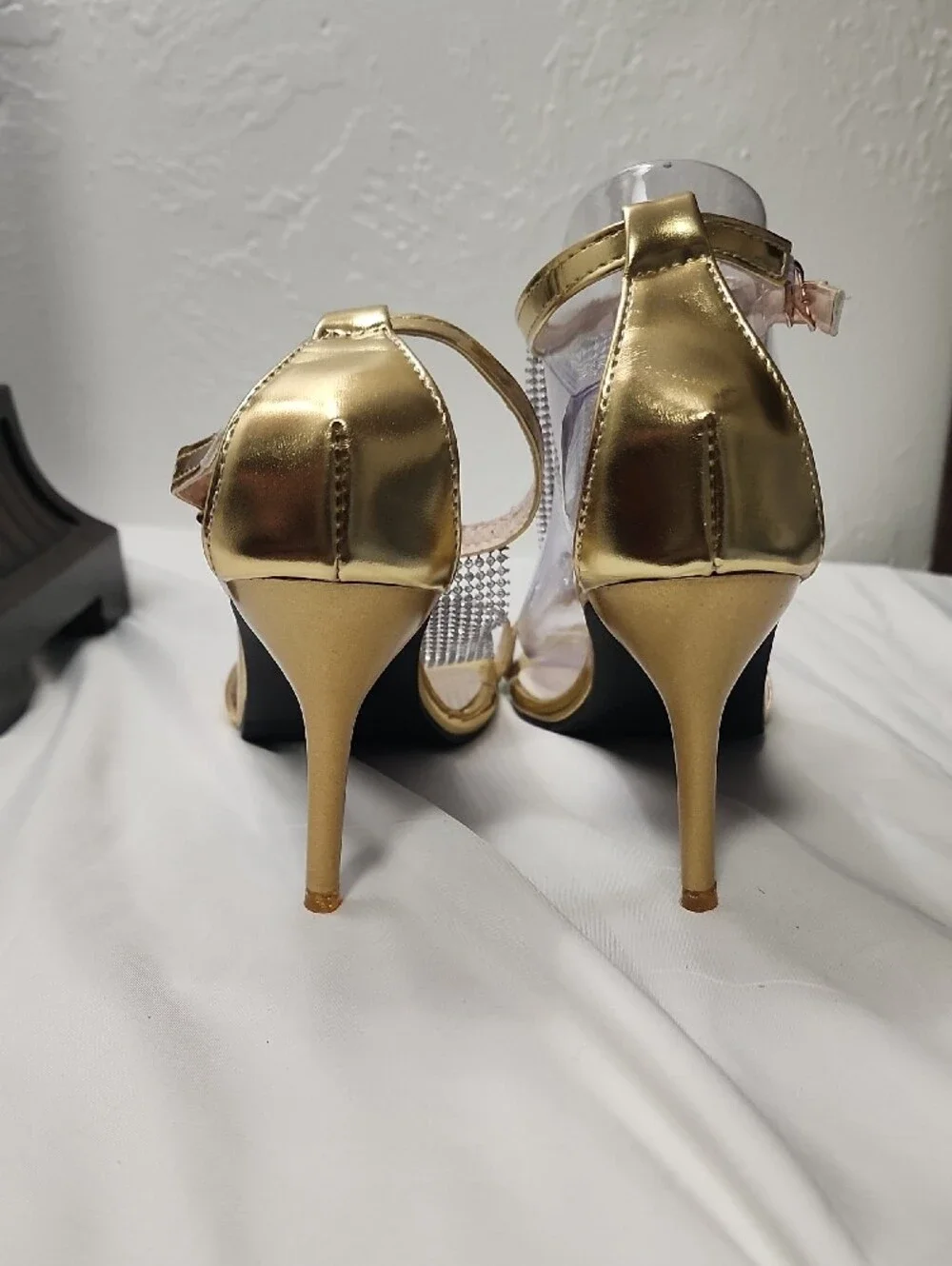 Gold Rhinestone Mesh Stiletto Sandals for Women